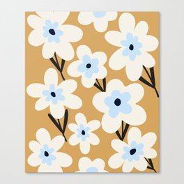 Beige and Blue Flower Pattern  Canvas Print