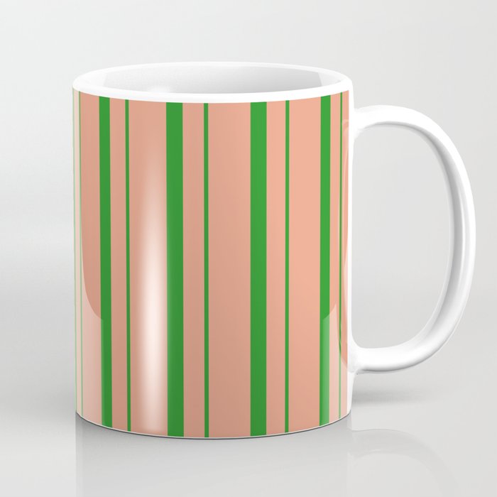 Dark Salmon & Forest Green Colored Lines Pattern Coffee Mug