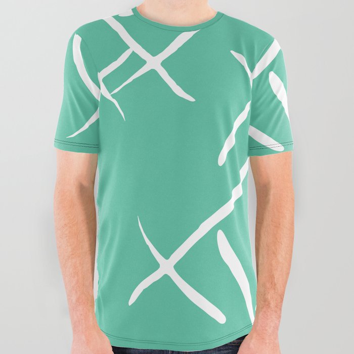 White cross marks on green background All Over Graphic Tee