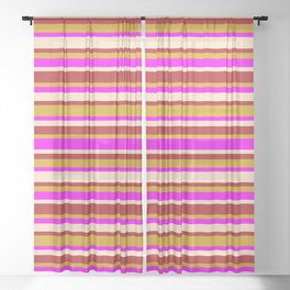 [ Thumbnail: Fuchsia, Bisque, Red, and Goldenrod Colored Lined Pattern Sheer Curtain ]