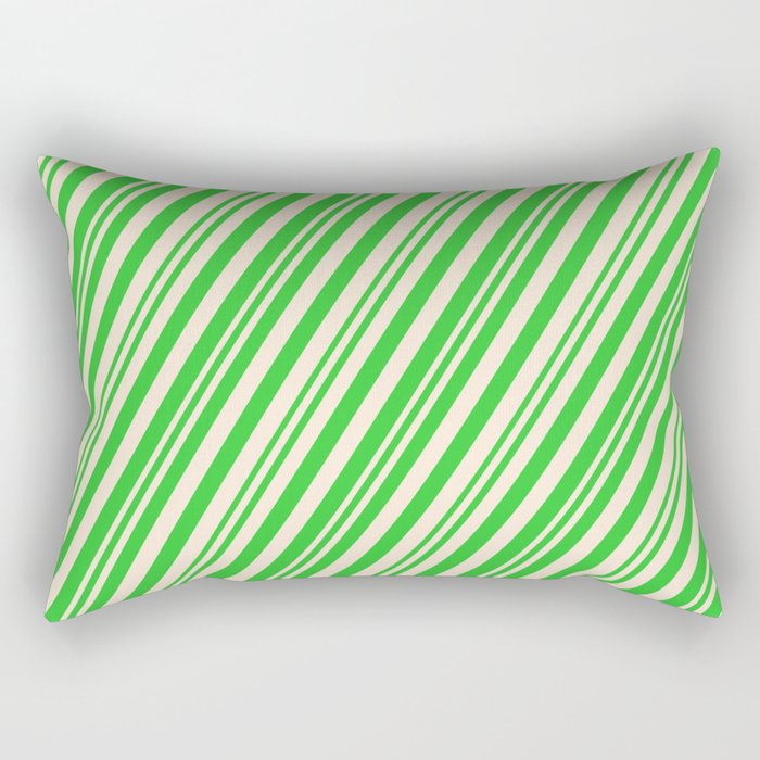Lime Green & Beige Colored Stripes/Lines Pattern Rectangular Pillow