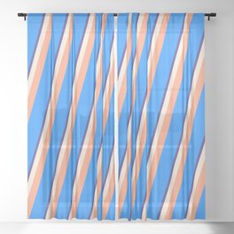 [ Thumbnail: Dark Slate Blue, Beige, Light Salmon & Blue Colored Pattern of Stripes Sheer Curtain ]