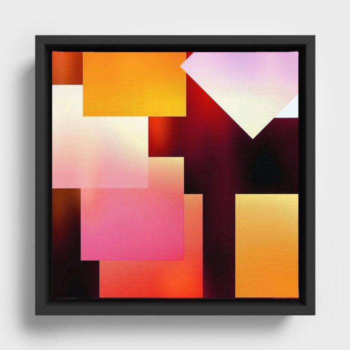 Bold Lit Color Blocks Orange Red Pink on Black Framed Canvas