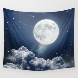 Full Moon Night in Blue Wall Tapestry