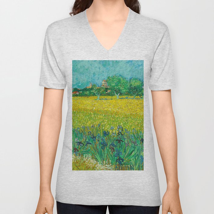 Field with Irises near Arles, 1888 by Vincent van Gogh V Neck T Shirt