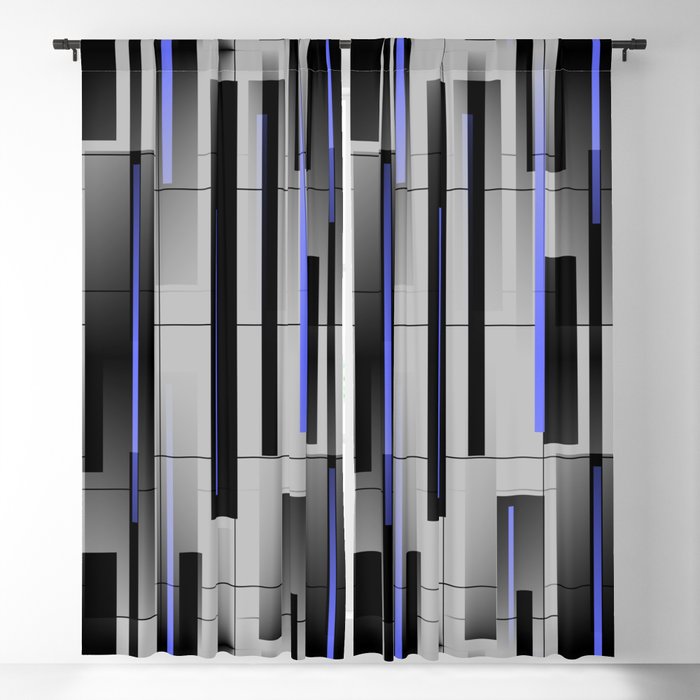 Off the Grid Blue - Abstract - Gray, Black, Blue Blackout Curtain