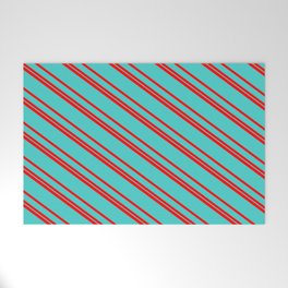 [ Thumbnail: Red & Turquoise Colored Stripes/Lines Pattern Welcome Mat ]