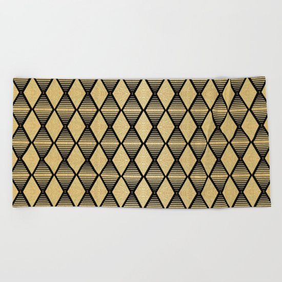 Black and Gold Geometric Pattern Beach Towel