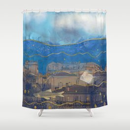 Cities under the Water - Surreal Climate Change Shower Curtain