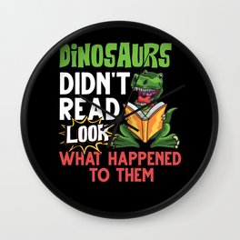 Dinosaur Book Reading Rex Read Funny Reader Wall Clock