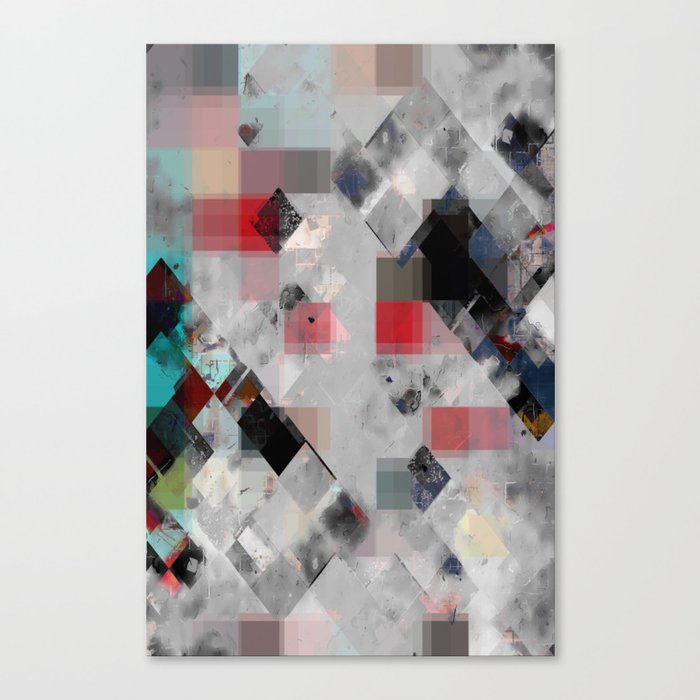geometric pixel square pattern abstract background in red blue Canvas Print