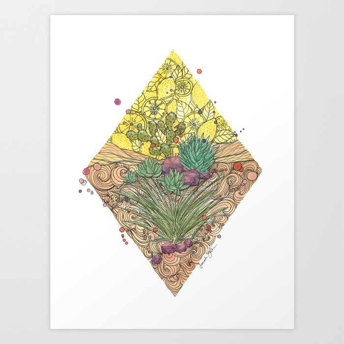Cactus Lemon Sky Art Print