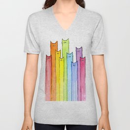 Rainbow of Cats Funny Whimsical Animals V Neck T Shirt