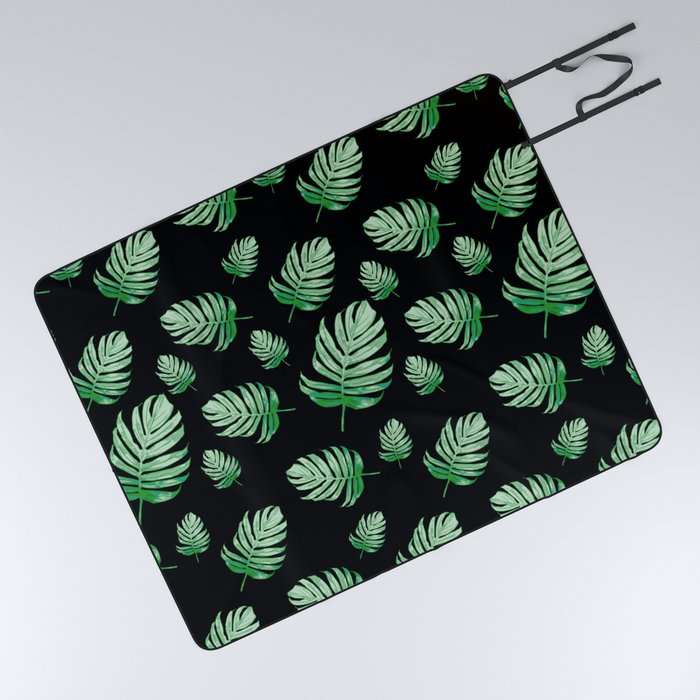 Wonderful Colocasia Plant Indoor House Plant Pattern On Black Picnic Blanket