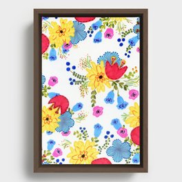 red, yellow, blue flowers Framed Canvas