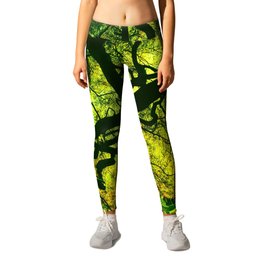 Green is the Tree Leggings | Gold, Digital Manipulation, Fall, Autumn, Limbs, Wiccan, Gnarled, Spooky, Green, Leaves 