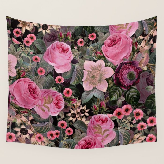 Vintage & Shabby Chic Night Roses Wall Tapestry by Vintage Love Society6