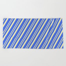 [ Thumbnail: Royal Blue & Pale Goldenrod Colored Stripes/Lines Pattern Beach Towel ]