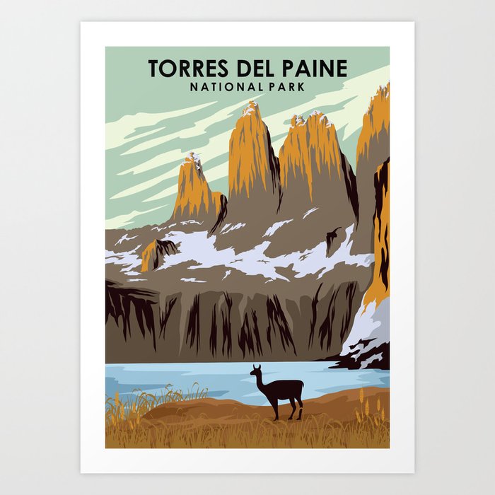 Torres Del Paine National Park Chile Vintage Minimal Travel Poster Art Print