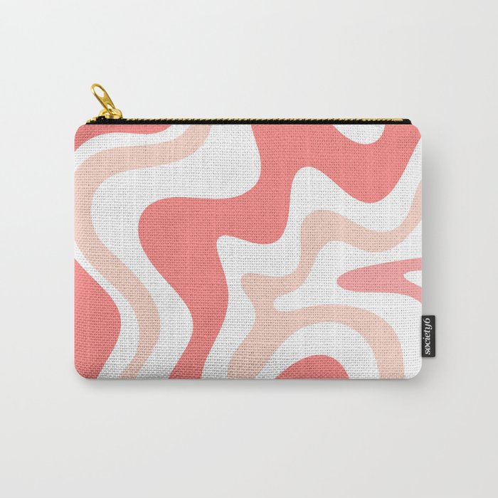Liquid Swirl Retro Abstract Pattern in Blush Pink and White Carry-All Pouch