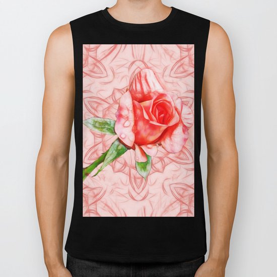 Pink rose on elegant kaleidoscope Biker Tank