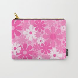 Retro 60s 70s Aesthetic Floral Pattern in Bright Deep Pink Carry-All Pouch