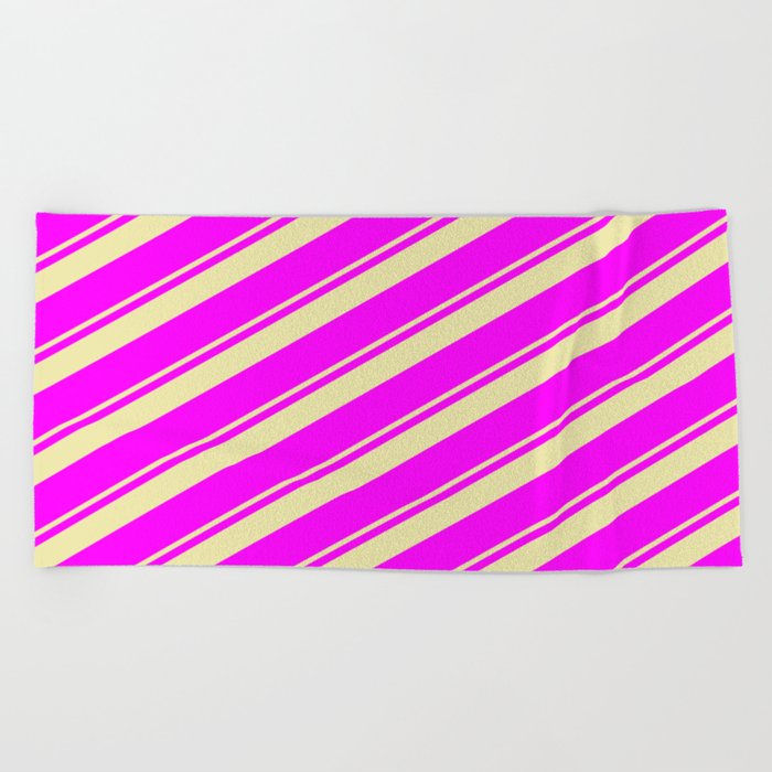 Pale Goldenrod & Fuchsia Colored Stripes/Lines Pattern Beach Towel