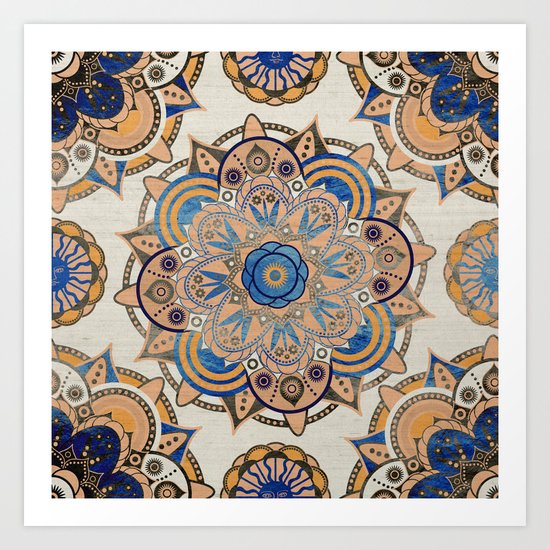 Blue and Gold Mandala Art Print
