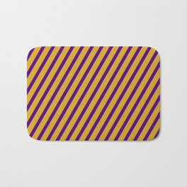 [ Thumbnail: Indigo and Goldenrod Colored Lined Pattern Bath Mat ]