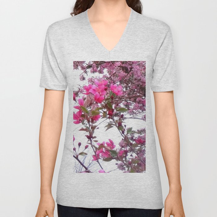 FLOWERING PINK CRABAPPLE TREES SPRING FLORAL V Neck T Shirt