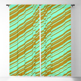 [ Thumbnail: Aquamarine and Dark Goldenrod Colored Lined/Striped Pattern Blackout Curtain ]