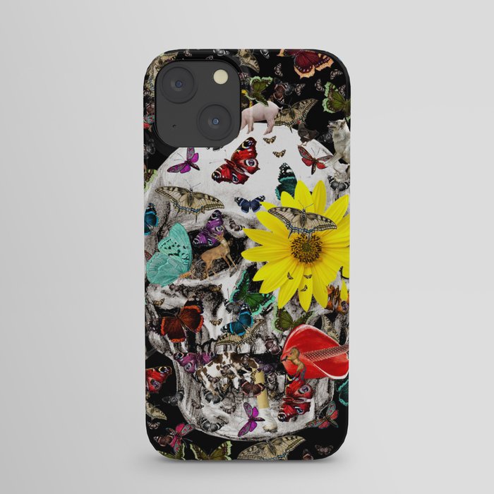 Skull Flowers Animals on Black | Butterflies iPhone Case