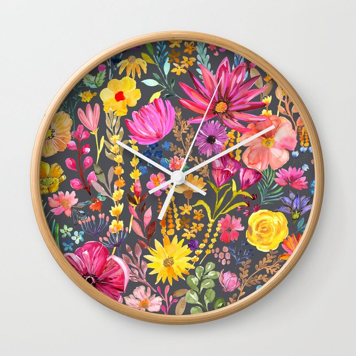 Wildflowers on gray Wall Clock