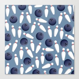 Cute Bowling Pins Light Blue Bowler Print Pattern Canvas Print