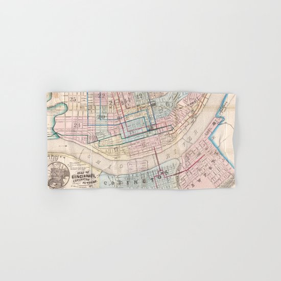 Vintage Map Of Cincinnati Oh 1868 Hand Bath Towel By Bravuramedia Society6