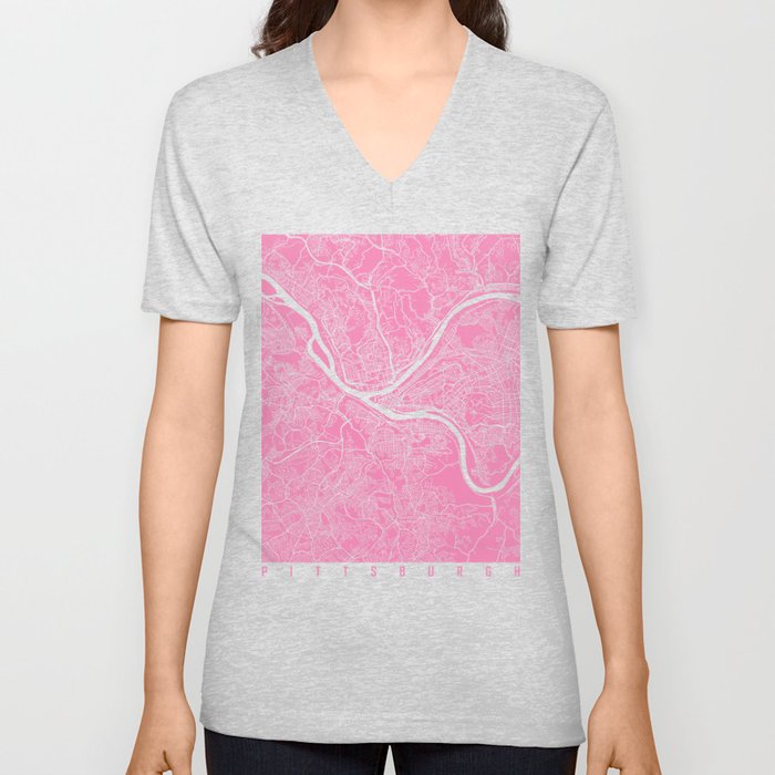 Pittsburgh map pink V Neck T Shirt