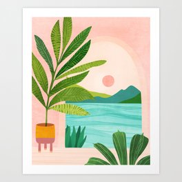 Vacation Views - Pink Coastal Landscape Art Print