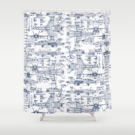 F-18 Blueprints // Blue Ink Shower Curtain