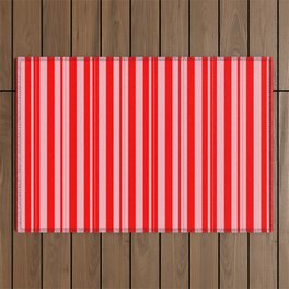 [ Thumbnail: Light Pink & Red Colored Lines Pattern Outdoor Rug ]