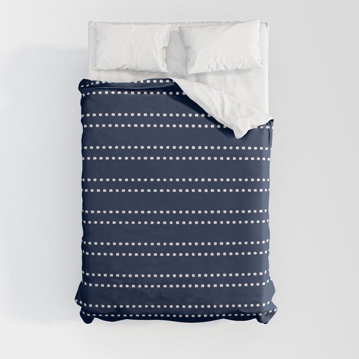 Zoe Painted Dot Striped Pattern in Nautical Navy Blue and White Duvet Cover