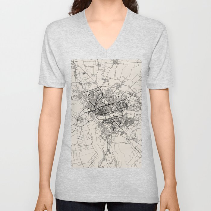 Belarus, Brest - Black&White Map V Neck T Shirt