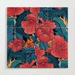 The Red Flowers Wood Wall Art