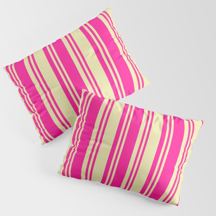 Deep Pink and Pale Goldenrod Colored Lines/Stripes Pattern Pillow Sham