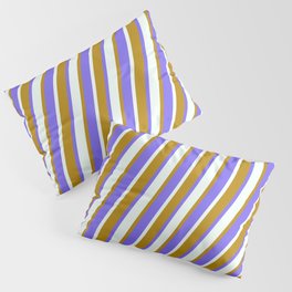 [ Thumbnail: Dark Goldenrod, Medium Slate Blue, and Mint Cream Colored Lines/Stripes Pattern Pillow Sham ]