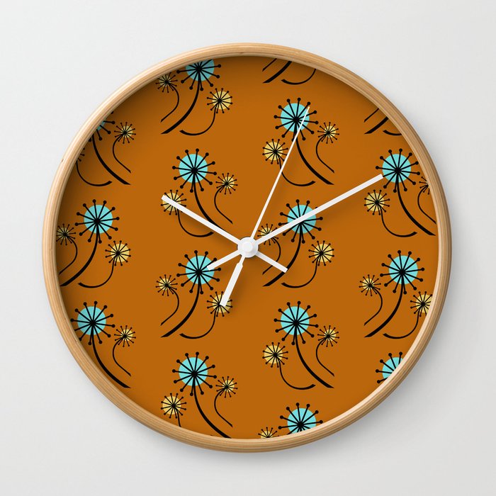 Mid Century Modern Dandelions On Orange Wall Clock Mid Century Modern Dandelions On Orange Wall Clock