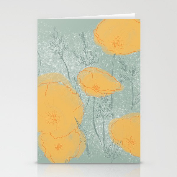 California Poppies in Gray Stationery Cards