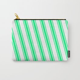 [ Thumbnail: White and Green Colored Lines Pattern Carry-All Pouch ]
