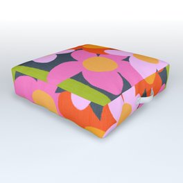 Cheerful Spring Flowers 70’s Retro Navy Blue on Green Outdoor Floor Cushion