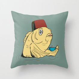 Time for a Cuppa (blue-gray background) Throw Pillow