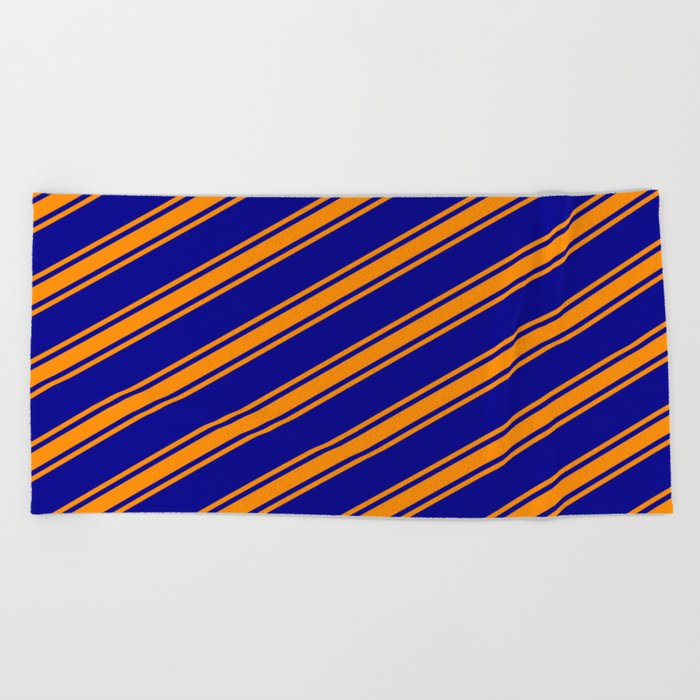 Dark Blue and Dark Orange Colored Lines/Stripes Pattern Beach Towel